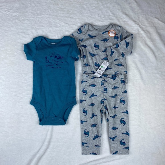Carter's Just‎ One You Dino Top & Bottom 3pc Set Baby Boys 9M Gray Blue Comfort - Picture 1 of 7